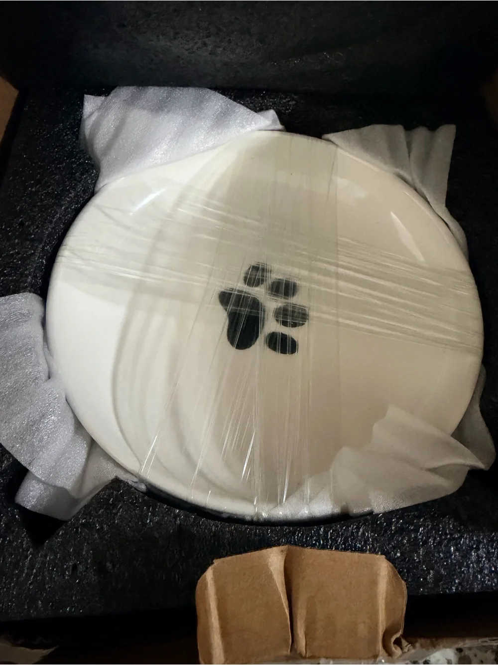 4 pack White Ceramic Cat Bowl with Black Paw Print - Non-Slip Pet Dish